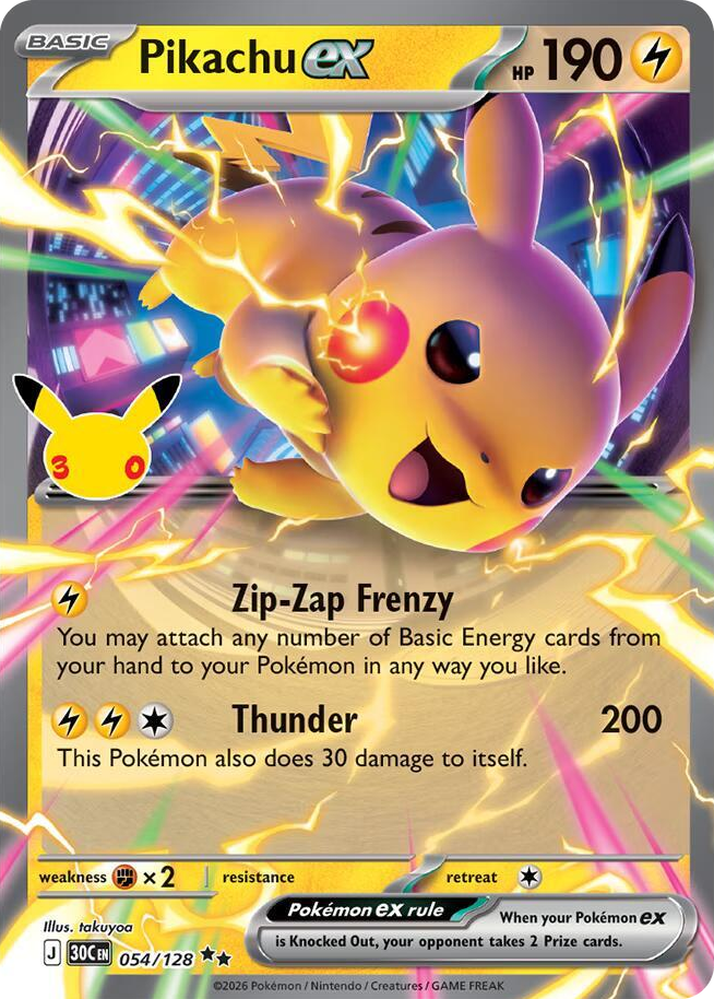 Pikachu ex #54 Double Rare - 30th Celebration Pokemon card