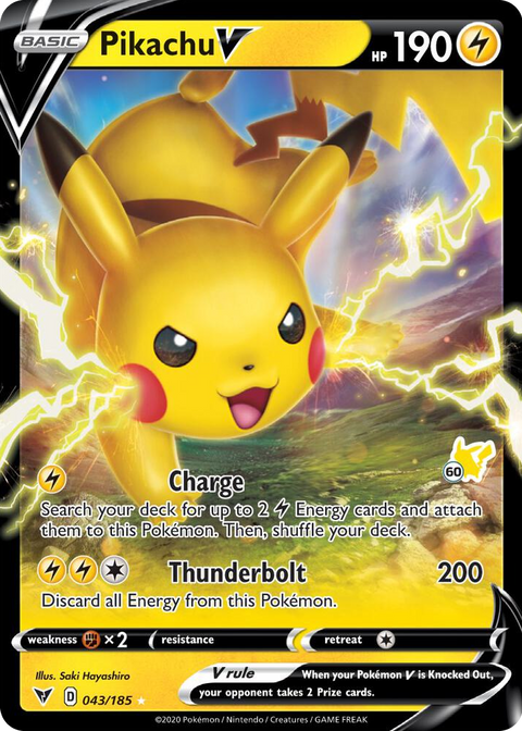 0043 Pikachu V - 043/185 (#60 Pikachu Stamped) Holo Rare Battle Academy 2022