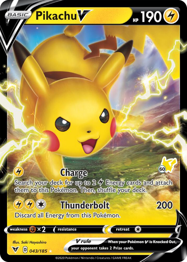 0043 Pikachu V - 043/185 (#60 Pikachu Stamped) Holo Rare Battle Academy 2022