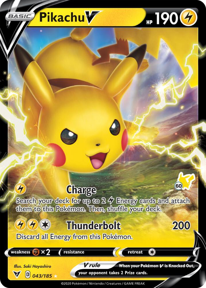 0043 Pikachu V - 043/185 (#60 Pikachu Stamped) Holo Rare Battle Academy 2022