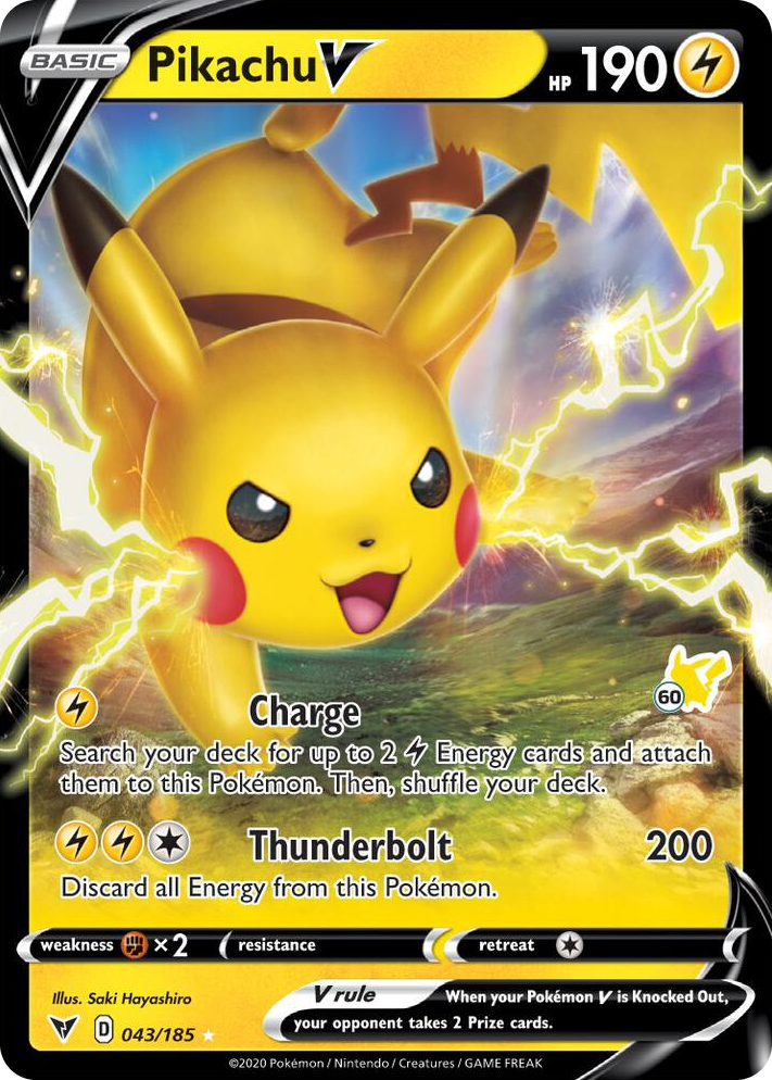 0043 Pikachu V - 043/185 (#60 Pikachu Stamped) Holo Rare Battle Academy 2022