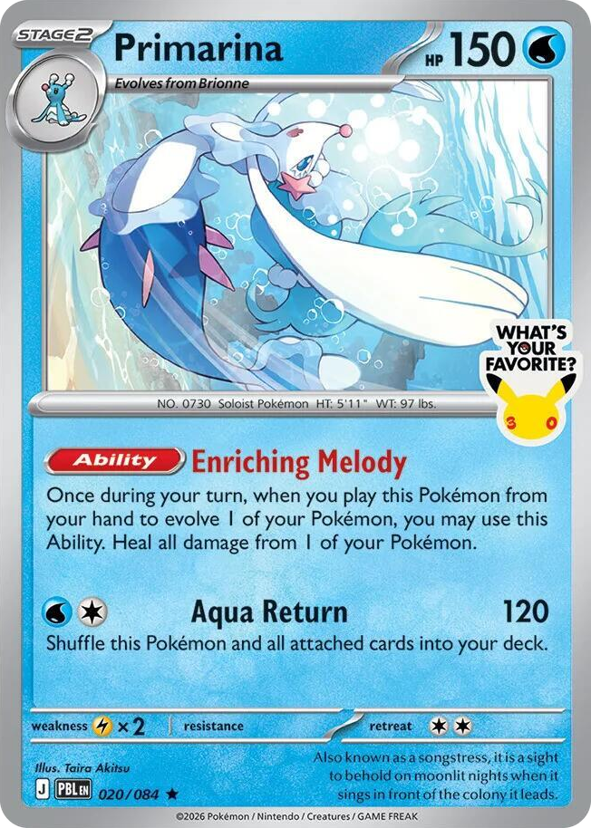 0020 Primarina - 020/084 (What's Your Favorite Stamp) Rare Miscellaneous Cards & Products