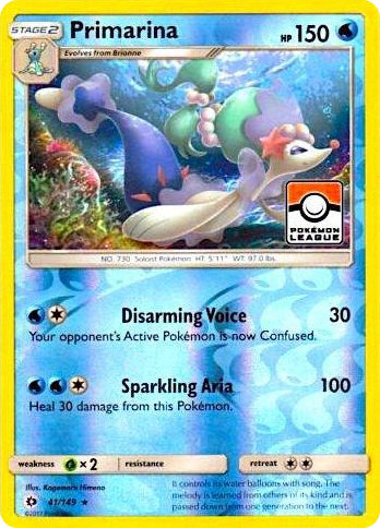 0041 Primarina - 41/149 (Pokemon League) Promo League & Championship Cards