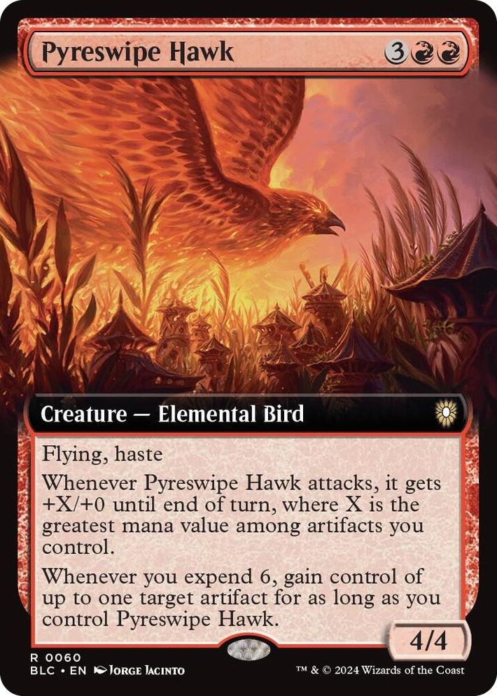0060 Pyreswipe Hawk (Extended Art) R Commander: Bloomburrow