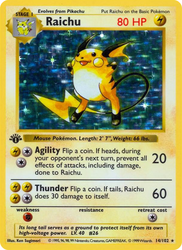 0014 Raichu Holo Rare Base Set (Shadowless)