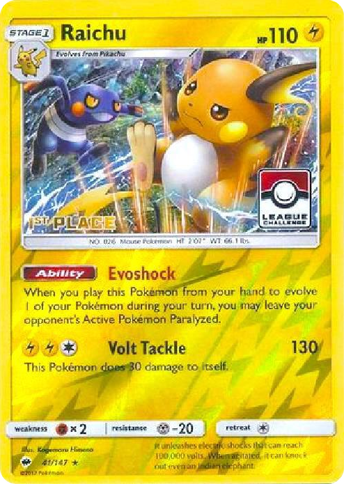 0041 Raichu - 41/147 (League Challenge) [1st Place] Promo League & Championship Cards