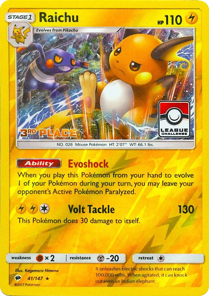 0041 Raichu - 41/147 (League Challenge) [3rd Place] Promo League & Championship Cards