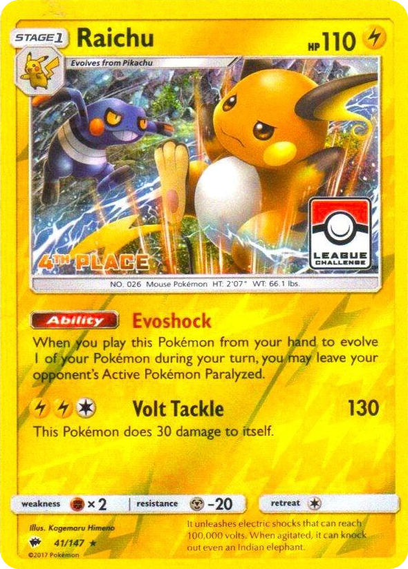 0041 Raichu - 41/147 (League Challenge) [4th Place] Promo League & Championship Cards