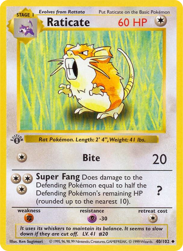 0040 Raticate Uncommon Base Set (Shadowless)