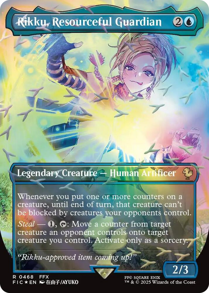 Rikku, Resourceful Guardian (Borderless) (Chocobo Track Foil) #468 R - Commander: FINAL FANTASY Pokemon card