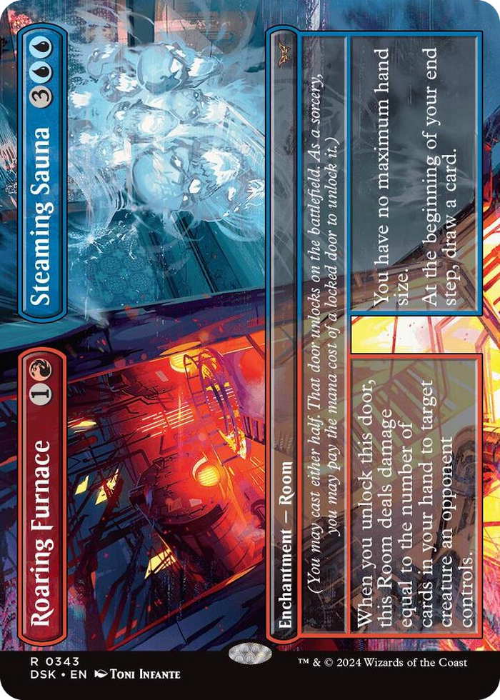 Roaring Furnace // Steaming Sauna (Borderless) #343 R - Duskmourn: House of Horror Pokemon card