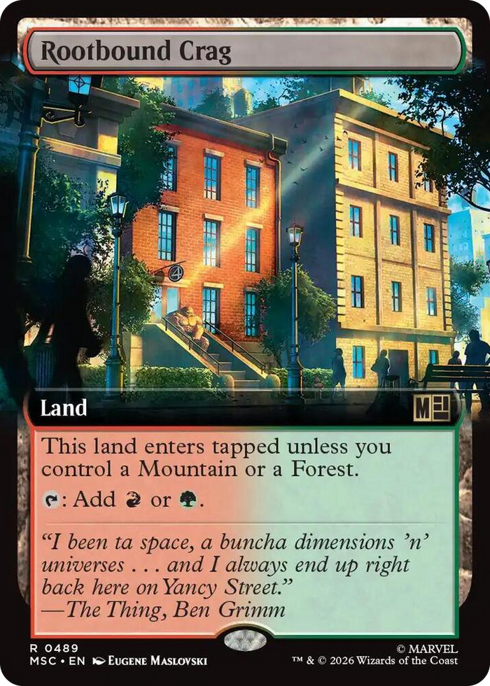 Rootbound Crag (Extended Art) #489 R - Commander: Marvel Super Heroes Pokemon card