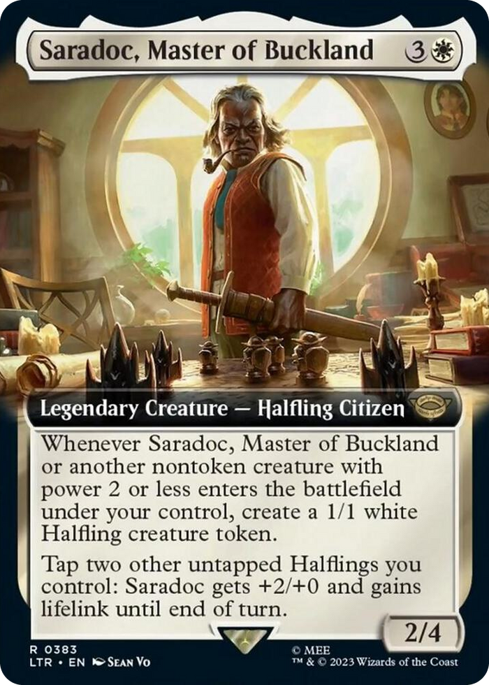 Saradoc, Master of Buckland (Extended Art) #383 R - Universes Beyond: The Lord of the Rings: Tales of Middle-earth Pokemon card