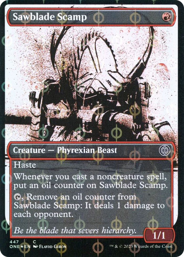 Sawblade Scamp (Showcase) (Step-and-Compleat Foil) #447 C - Phyrexia: All Will Be One Pokemon card