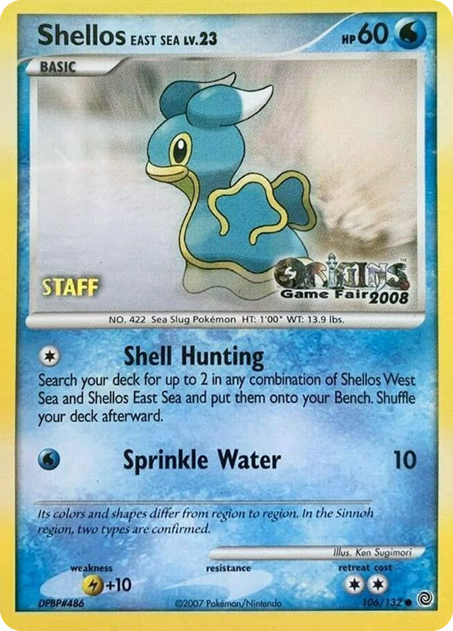 0106 Shellos East Sea - 106/132 (Origins Game Fair 2008) [Staff] Promo Nintendo Promos