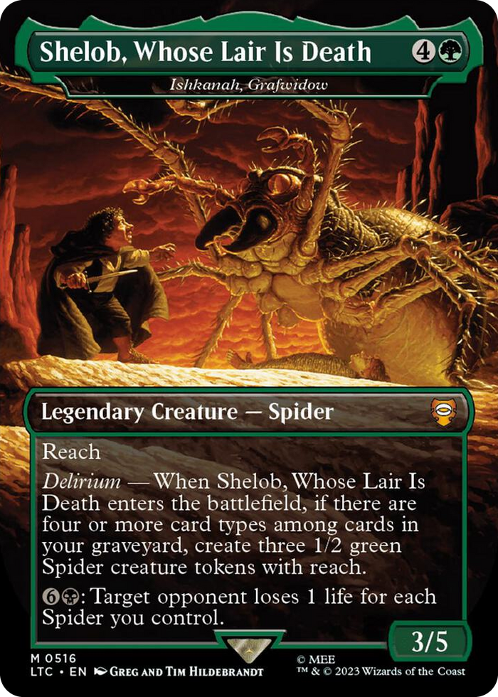 Shelob, Whose Lair Is Death - Ishkanah, Grafwidow (Borderless) #516 M - Commander: The Lord of the Rings: Tales of Middle-earth Pokemon card