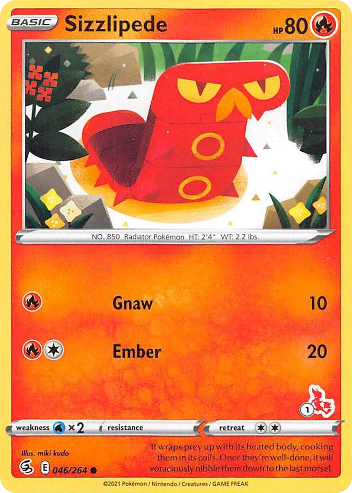 0046 Sizzlipede - 046/264 (#1 Cinderace Stamped) Promo Battle Academy 2022