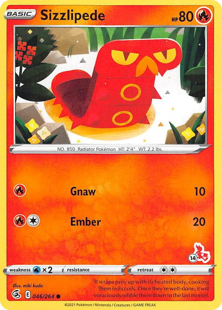 0046 Sizzlipede - 046/264 (#14 Cinderace Stamped) Promo Battle Academy 2022