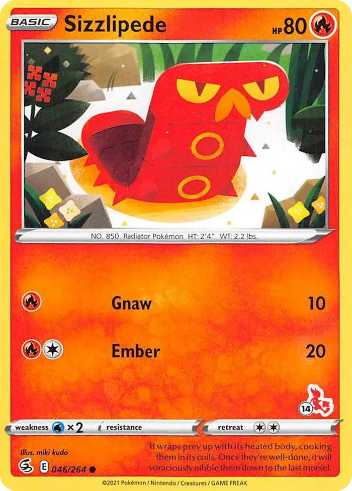 0046 Sizzlipede - 046/264 (#14 Cinderace Stamped) Promo Battle Academy 2022