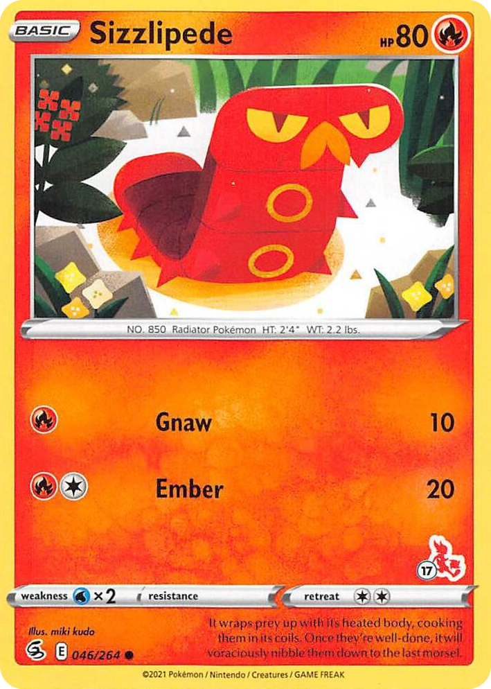 0046 Sizzlipede - 046/264 (#17 Cinderace Stamped) Promo Battle Academy 2022