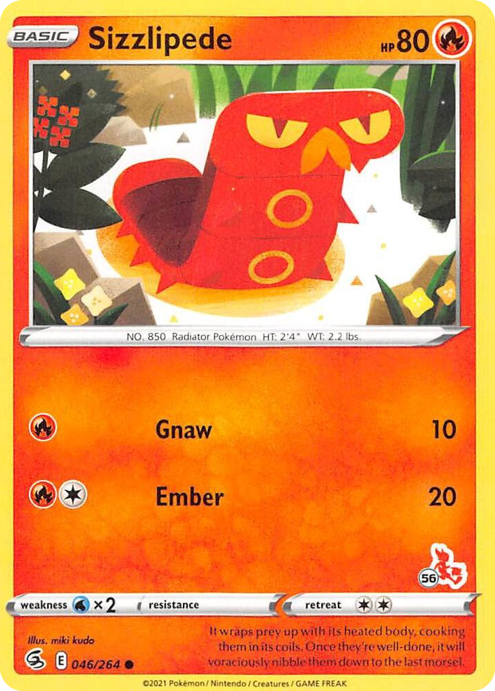 0046 Sizzlipede - 046/264 (#56 Cinderace Stamped) Promo Battle Academy 2022