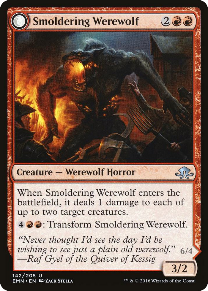 Smoldering Werewolf #142 U - Eldritch Moon Pokemon card