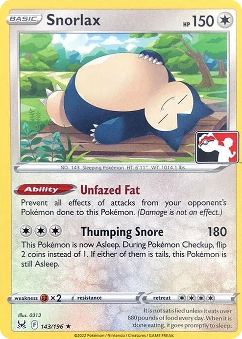 0143 Snorlax Rare Prize Pack Series Cards