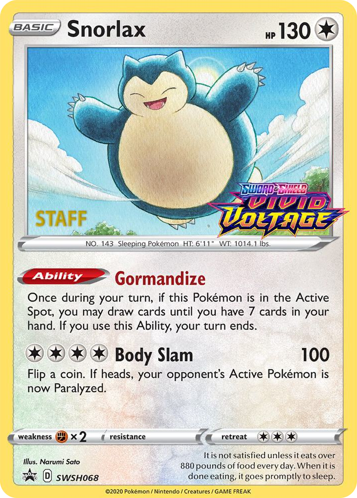 0068 Snorlax - SWSH068 (Prerelease) [Staff] Promo Sword & Shield Promo Cards