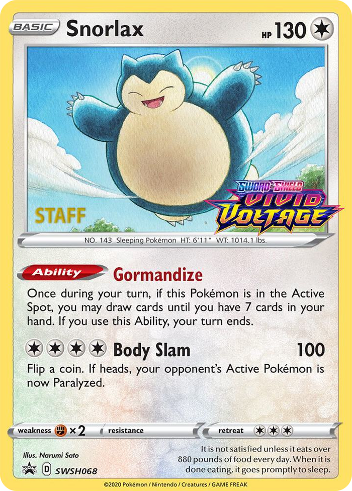 0068 Snorlax - SWSH068 (Prerelease) [Staff] Promo Sword & Shield Promo Cards