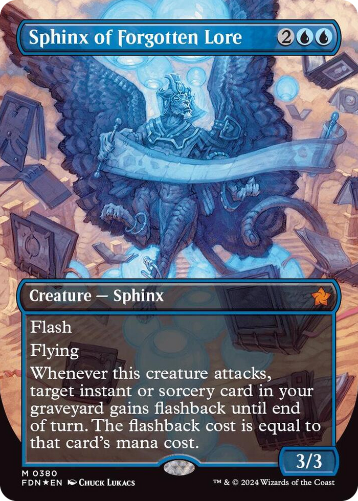 Sphinx of Forgotten Lore (Borderless) (Mana Foil) #380 M - Foundations Pokemon card