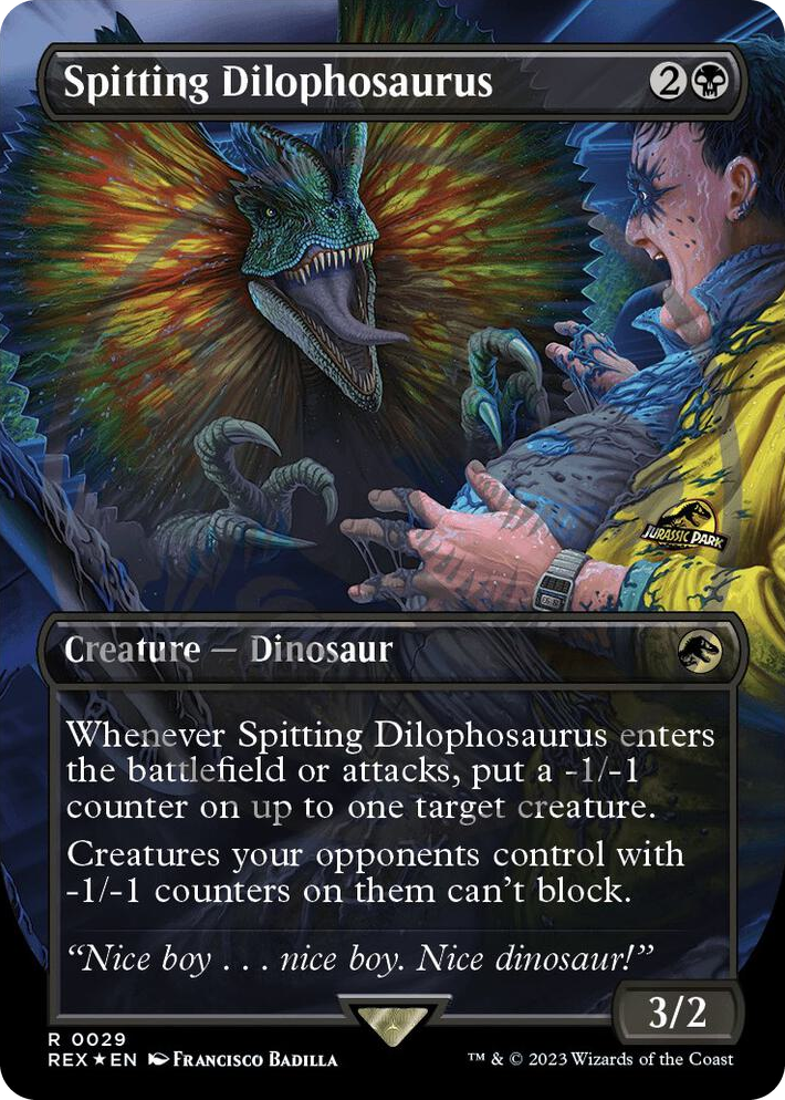 0029 Spitting Dilophosaurus (Borderless) (Emblem) R Universes Beyond: Jurassic World Collection