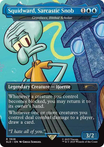 Squidward, Sarcastic Snob - Grazilaxx, Illithid Scholar #1928 R - Secret Lair Drop Series Pokemon card