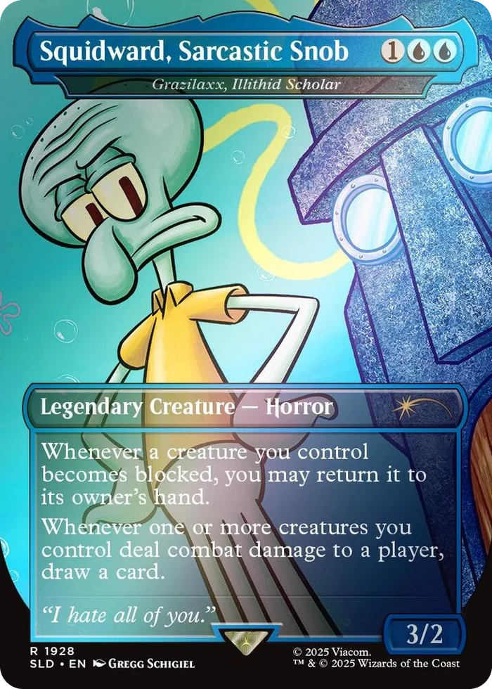 1928 Squidward, Sarcastic Snob - Grazilaxx, Illithid Scholar (Rainbow Foil) R Secret Lair Drop Series