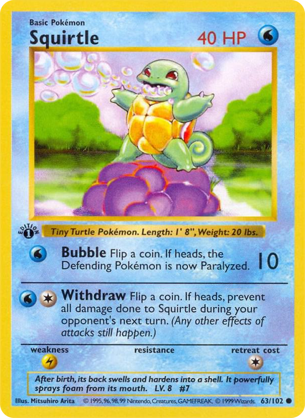 Squirtle #63 Common - Base Set (Shadowless) Pokemon card