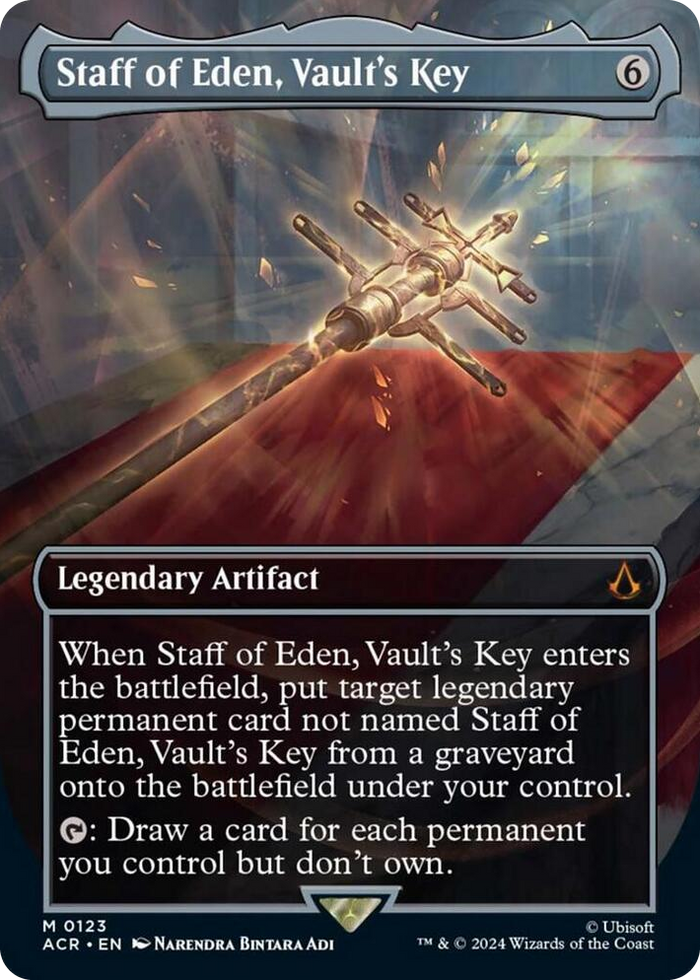 Staff of Eden, Vault's Key (Borderless) #123 M - Universes Beyond: Assassin's Creed Pokemon card
