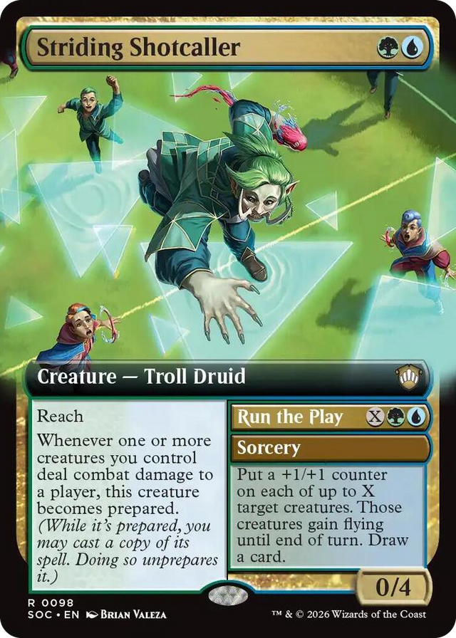 0098 Striding Shotcaller (Extended Art) R Commander: Secrets of Strixhaven