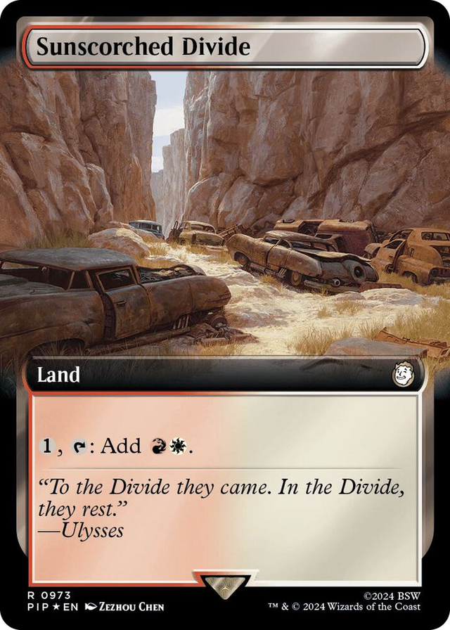 0973 Sunscorched Divide (Extended Art) (Surge Foil) R Universes Beyond: Fallout