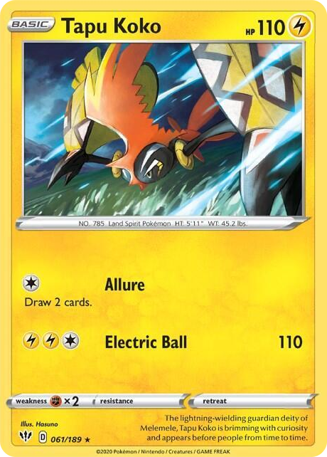 0061 Tapu Koko - 061/189 (Non-Holo) Rare Deck Exclusives