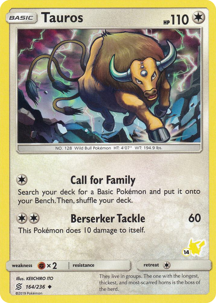 0164 Tauros - 164/236 (#14 Pikachu Stamped) Promo Battle Academy