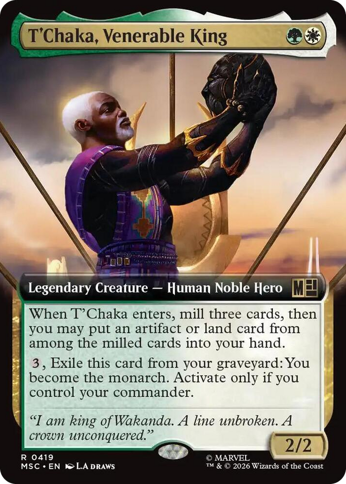 T'Chaka, Venerable King (Extended Art) #419 R - Commander: Marvel Super Heroes Pokemon card