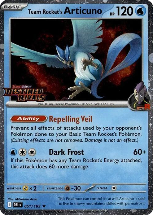 0051 Team Rocket's Articuno - 051/182 (Cosmos Holo) (Destined Rivals Stamp) Rare Miscellaneous Cards & Products
