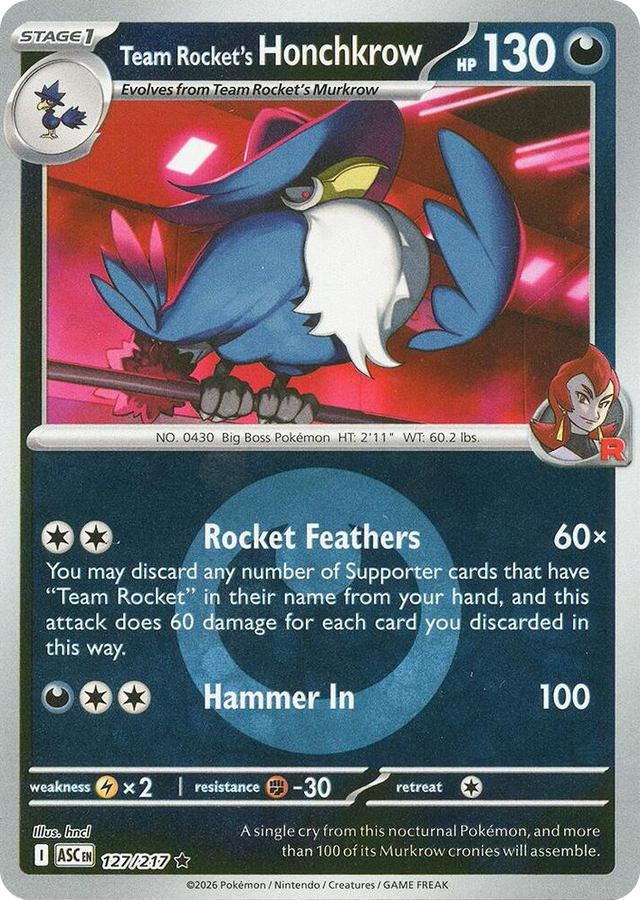 0127 Team Rocket's Honchkrow (Energy Symbol Pattern) Rare Ascended Heroes