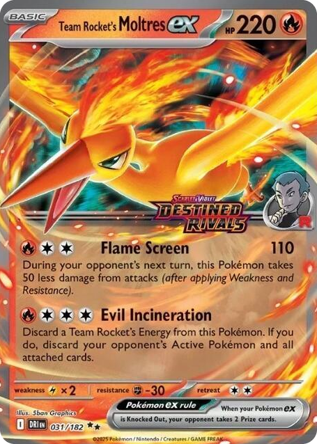 0031 Team Rocket's Moltres ex - 31/182 (Destined Rivals Stamp) Double Rare Miscellaneous Cards & Products