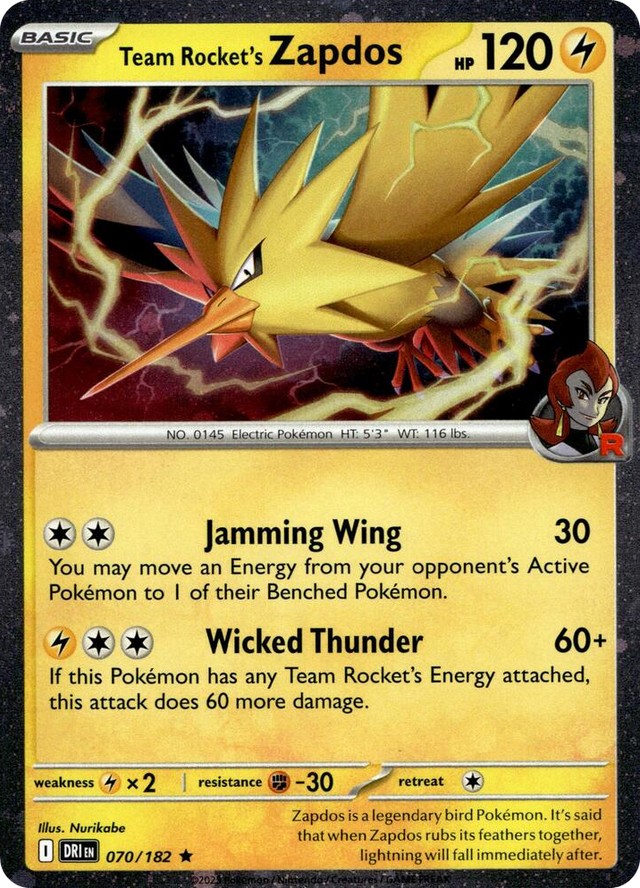 0070 Team Rocket's Zapdos - 070/182 (Cosmos Holo) Promo Miscellaneous Cards & Products