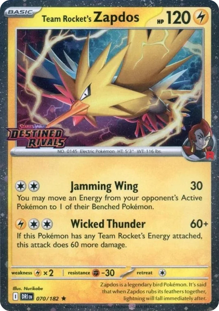 0070 Team Rocket's Zapdos (Destined Rivals Stamp) Rare Miscellaneous Cards & Products