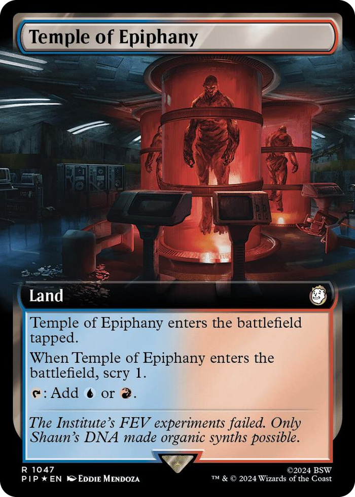 Temple of Epiphany (Extended Art) (Surge Foil) #1047 R - Universes Beyond: Fallout Pokemon card