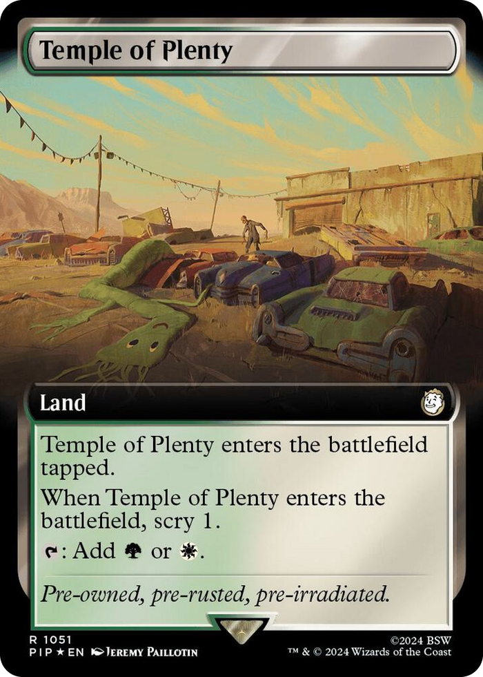 Temple of Plenty (Extended Art) (Surge Foil) #1051 R - Universes Beyond: Fallout Pokemon card