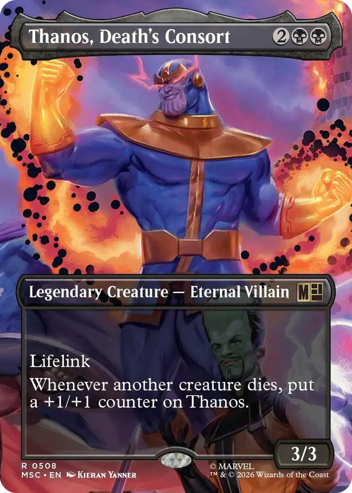 Thanos, Death's Consort (Borderless) #508 R - Commander: Marvel Super Heroes Pokemon card