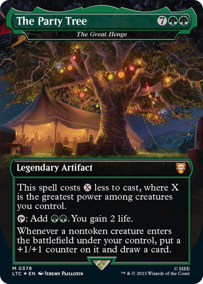 The Party Tree - The Great Henge (Borderless) (Surge Foil) #378 M - Commander: The Lord of the Rings: Tales of Middle-earth Pokemon card