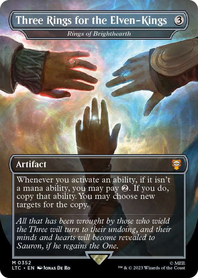 Three Rings for the Elven-Kings - Rings of Brighthearth (Borderless) #352 M - Commander: The Lord of the Rings: Tales of Middle-earth Pokemon card